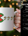 Pac Man Candy Cane 300 dpi PNG | Retro Christmas Sublimation Design | Funny Gamer Holiday Clipart | POD & Commercial Use