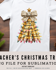 Teacher’s Christmas Tree 300 DPI PNG | Pencil Stack Holiday Sublimation Design | Cozy School Christmas Art Clipart | POD & Commercial Use
