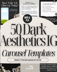 50 Dark Aesthetic Instagram Carousel Templates Canva | PLR + MRR Included | Editable Social Media Templates for IG Coaches + Brands