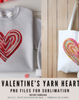 Cozy Yarn Hearts 300 DPI PNG | Valentine Sublimation Design Set | Knitted Heart Clipart for Sweaters, T-Shirts, Totes | POD & Commercial Use