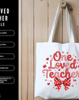 One Loved Teacher 300 DPI PNG | Valentine Teacher Shirt Design | Cute Bow Teacher Sublimation | POD & Commercial Use