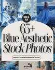65+ Blue Aesthetic Stock Images Bank | PNG Files Editable Canva Template | PLR + MRR | Faceless Floral Food Scenery Photo Bundle