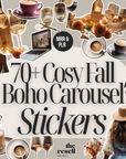 70+ Cozy Fall Boho Stickers For Instagram Carousel & Posts | Canva | Autumn Social Media Pack | PLR MRR Digital Stickers Commercial Use