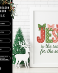 Jesus Is the Reason for the Season PNG Clipart | Bright Patchwork Christmas Sublimation Design | Faith Holiday Shirt | POD & Commercial Use