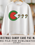Pac Man Candy Cane 300 dpi PNG | Retro Christmas Sublimation Design | Funny Gamer Holiday Clipart | POD & Commercial Use