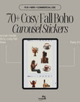 70+ Cozy Fall Boho Stickers For Instagram Carousel & Posts | Canva | Autumn Social Media Pack | PLR MRR Digital Stickers Commercial Use