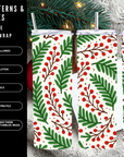 Christmas Ferns & Berries Tumbler Wrap PNG | Cozy Winter Seamless Pattern | Holiday Sublimation Design | Commercial Use