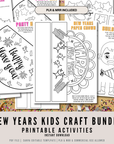 New Years Kids Crafts & Games Bundle Printable | NYE Activities for Kids | Handprint Crafts, Coloring Pages | 2026 New Year | PDF and Canva