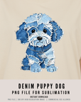 Denim Puppy Dog 300 DPI PNG | Cute Puppy Sublimation Design | Blue Jean Dog Clipart | Pet Shirt Art | POD & Commercial Use
