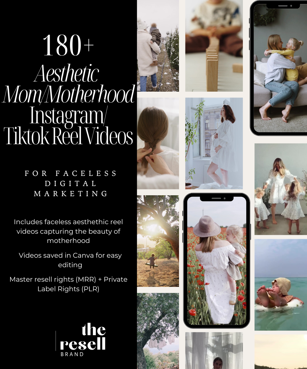 180+ Mom Motherhood Instagram/Tiktok Reel Videos Content Bank | Aesthetic Faceless Videos | MRR