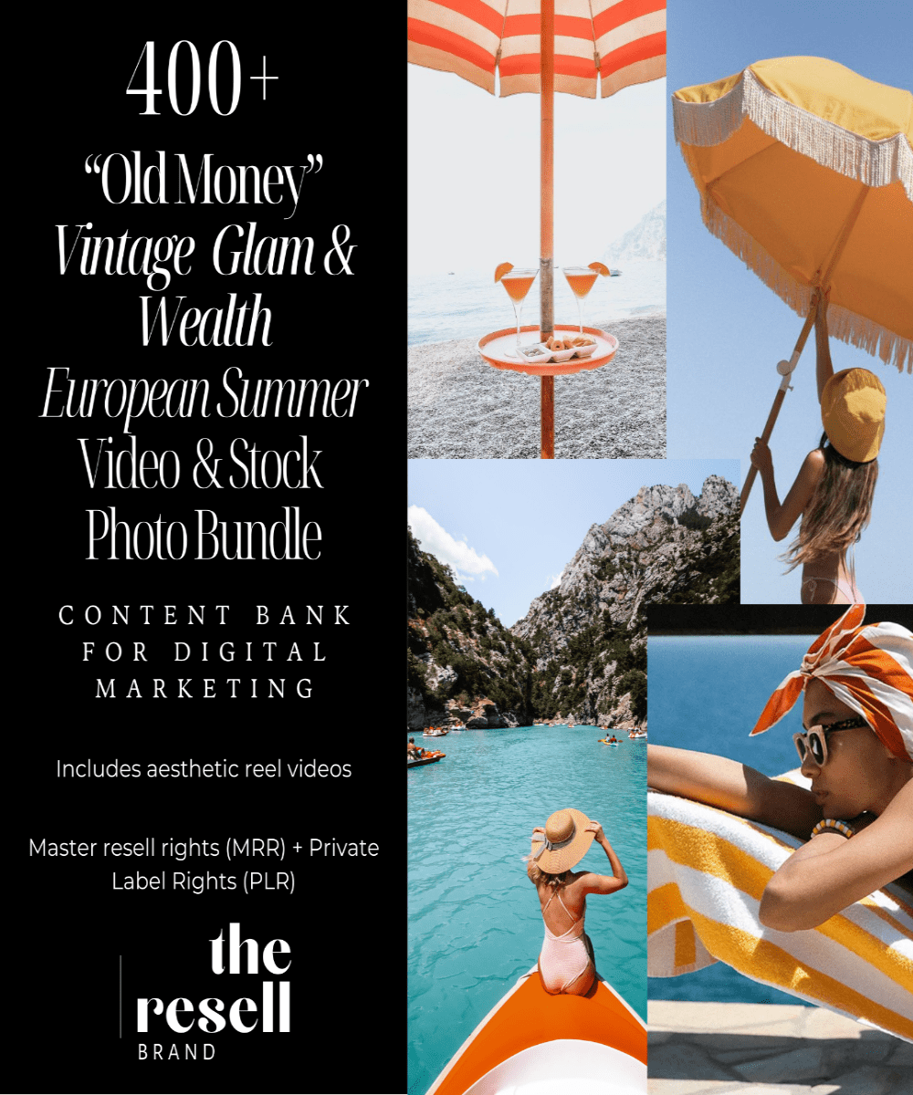 400+ "Old Money" Vintage Glam, Wealth and Luxury European Summer Instagram/TikTok Reel Videos Content Bank | MRR - theResellBrand