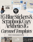 85 Blue Sticker Scrapbook Carousel Templates | Canva Editable IG Kit | Cozy Aesthetic Content | PLR + MRR Included | Digital Download
