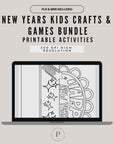 New Years Kids Crafts & Games Bundle Printable | NYE Activities for Kids | Handprint Crafts, Coloring Pages | 2026 New Year | PDF and Canva