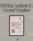 100 Pink Aesthetic Instagram Carousel Templates | Canva Editable | Cozy Social Media Kit | PLR + MRR Included | IG Content Templates