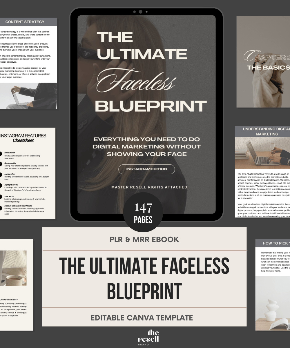 The Ultimate Faceless Blueprint eBook | 147 Pages Faceless Digital Marketing Guide | MRR & PLR| Canva Editable eBook - theResellBrand